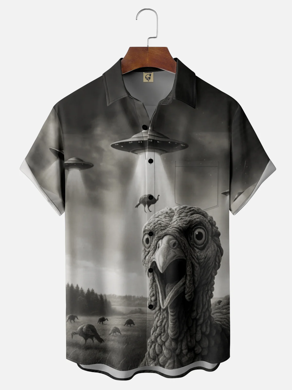 Moisture Wicking Thanksgiving Fun Turkey Chest Pocket Hawaiian Shirt