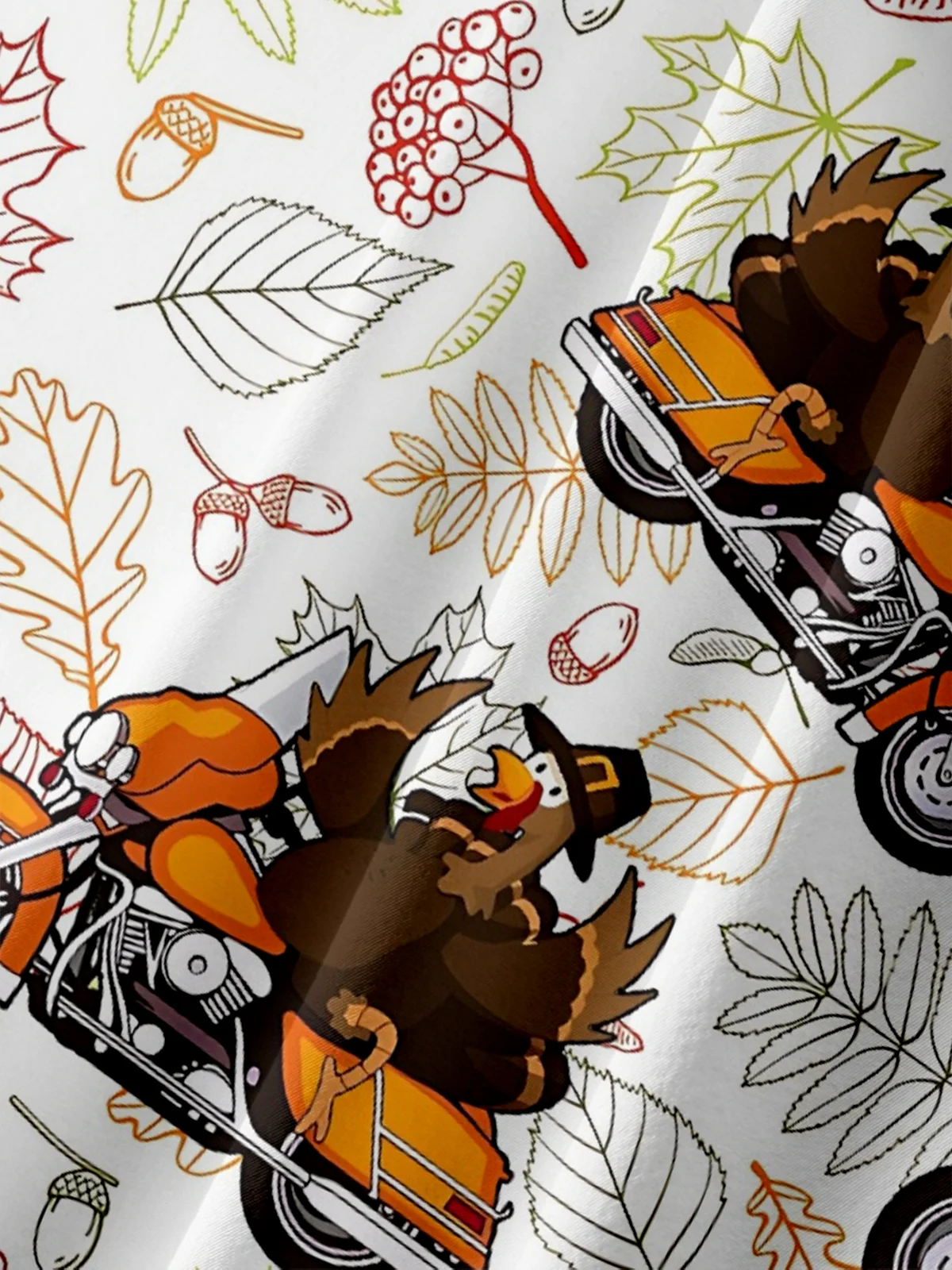 Moisture-wicking Thanksgiving Turkey Motorcycle Maple Leaf Chest Pocket Casual Shirt