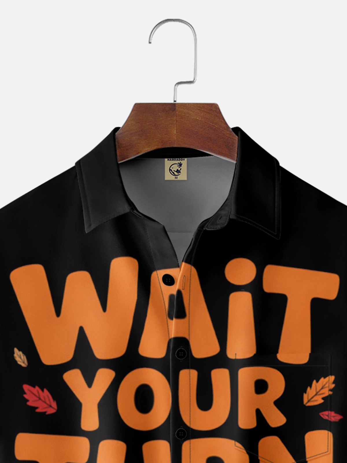 Moisture Wicking Wait Your Turn Thanksgiving Fun Turkey Chest Pocket Hawaiian Shirt