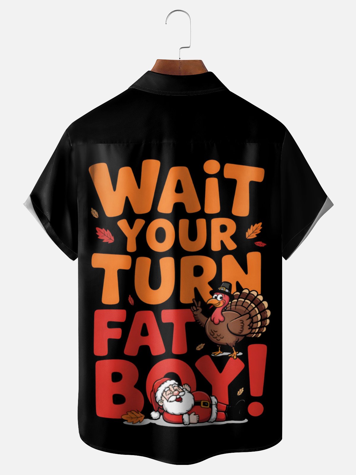 Moisture Wicking Wait Your Turn Thanksgiving Fun Turkey Chest Pocket Hawaiian Shirt