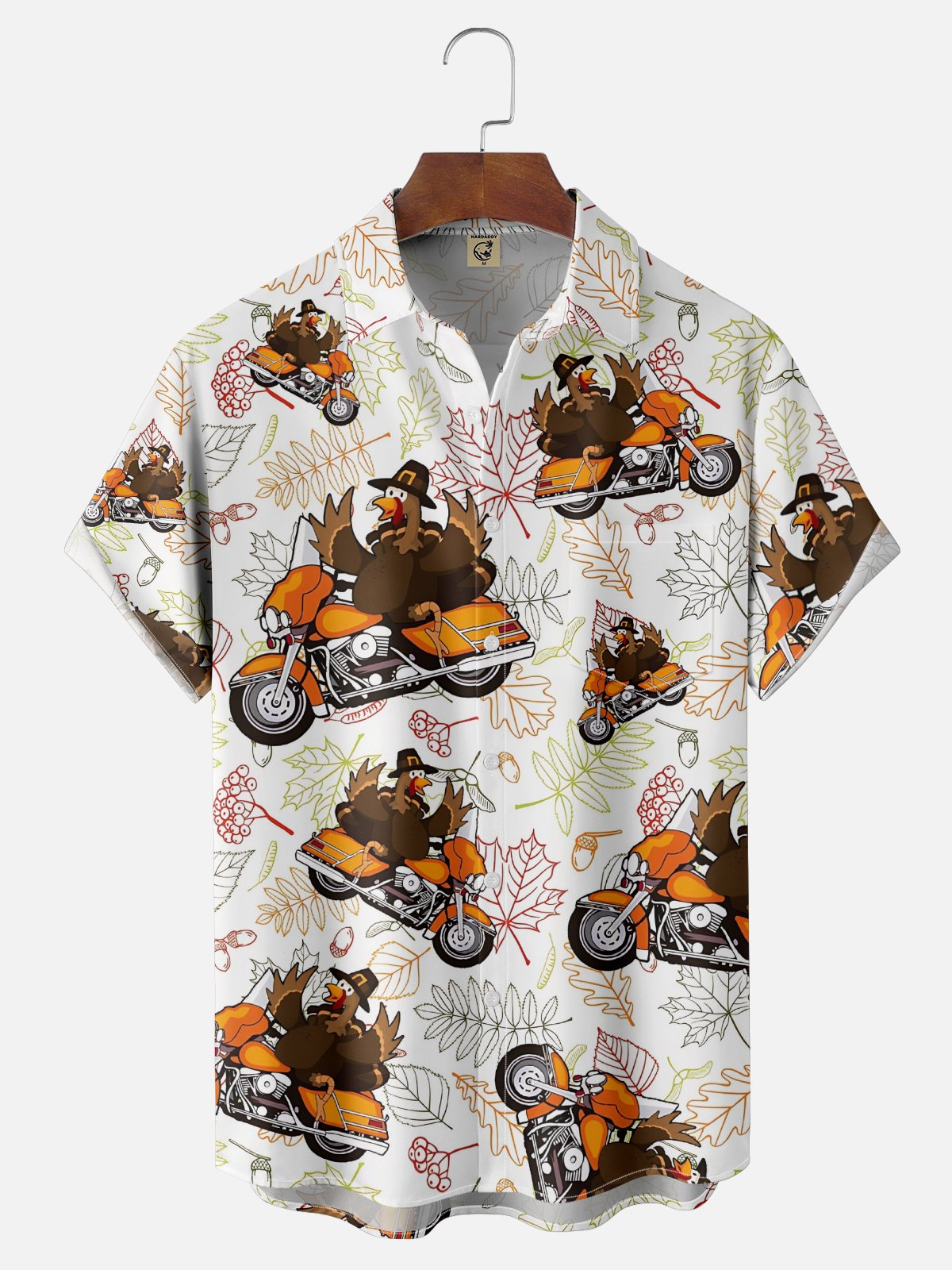 Moisture-wicking Thanksgiving Turkey Motorcycle Maple Leaf Chest Pocket Casual Shirt