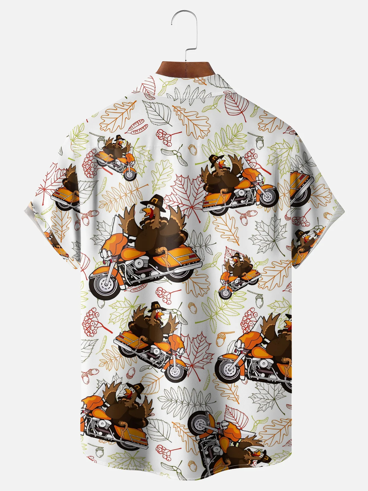 Moisture-wicking Thanksgiving Turkey Motorcycle Maple Leaf Chest Pocket Casual Shirt