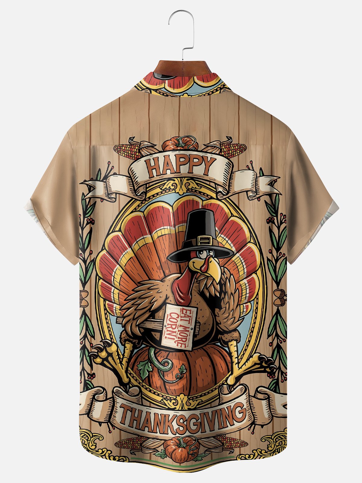 Moisture-wicking Thanksgiving Turkey Eat More Corn Chest Pocket Casual Shirt