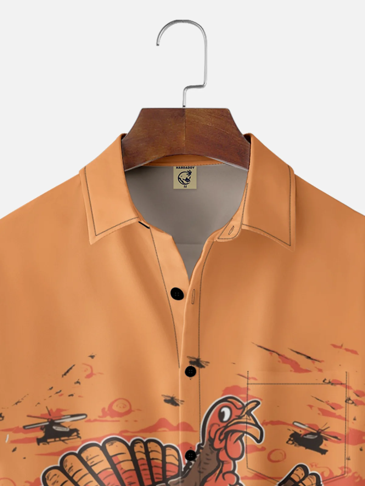 Moisture Wicking Thanksgiving Fun Monster Turkey Chest Pocket Hawaiian Shirt