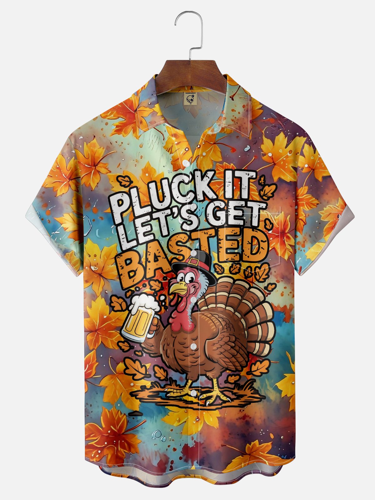 Moisture Wicking Thanksgiving Fun Beer Turkey Chest Pocket Hawaiian Shirt