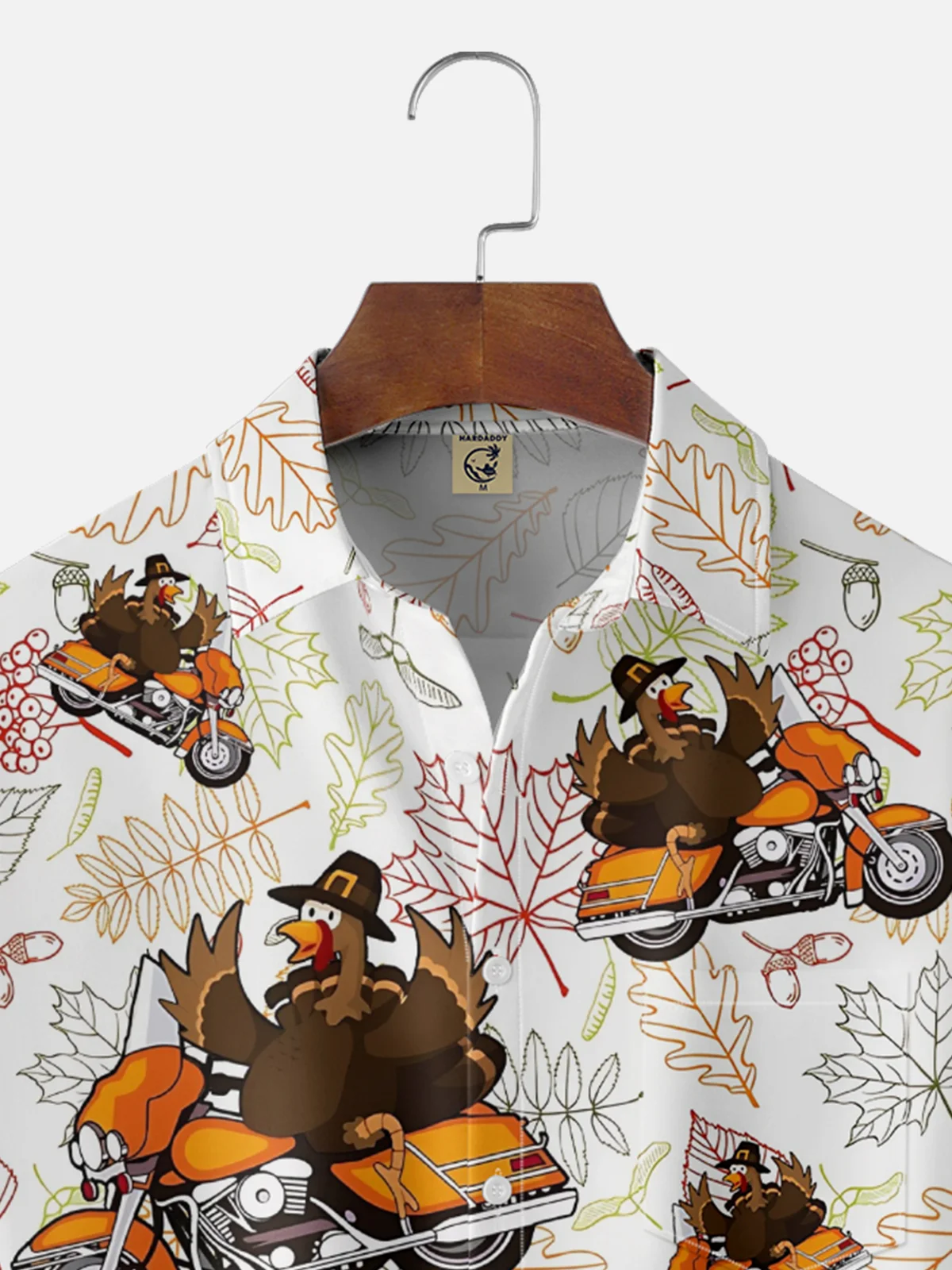 Moisture-wicking Thanksgiving Turkey Motorcycle Maple Leaf Chest Pocket Casual Shirt