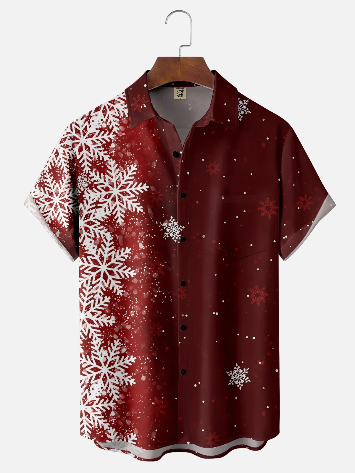 Moisture Wicking Gradient Christmas Snowflake Hawaiian Shirt with Chest Pocket