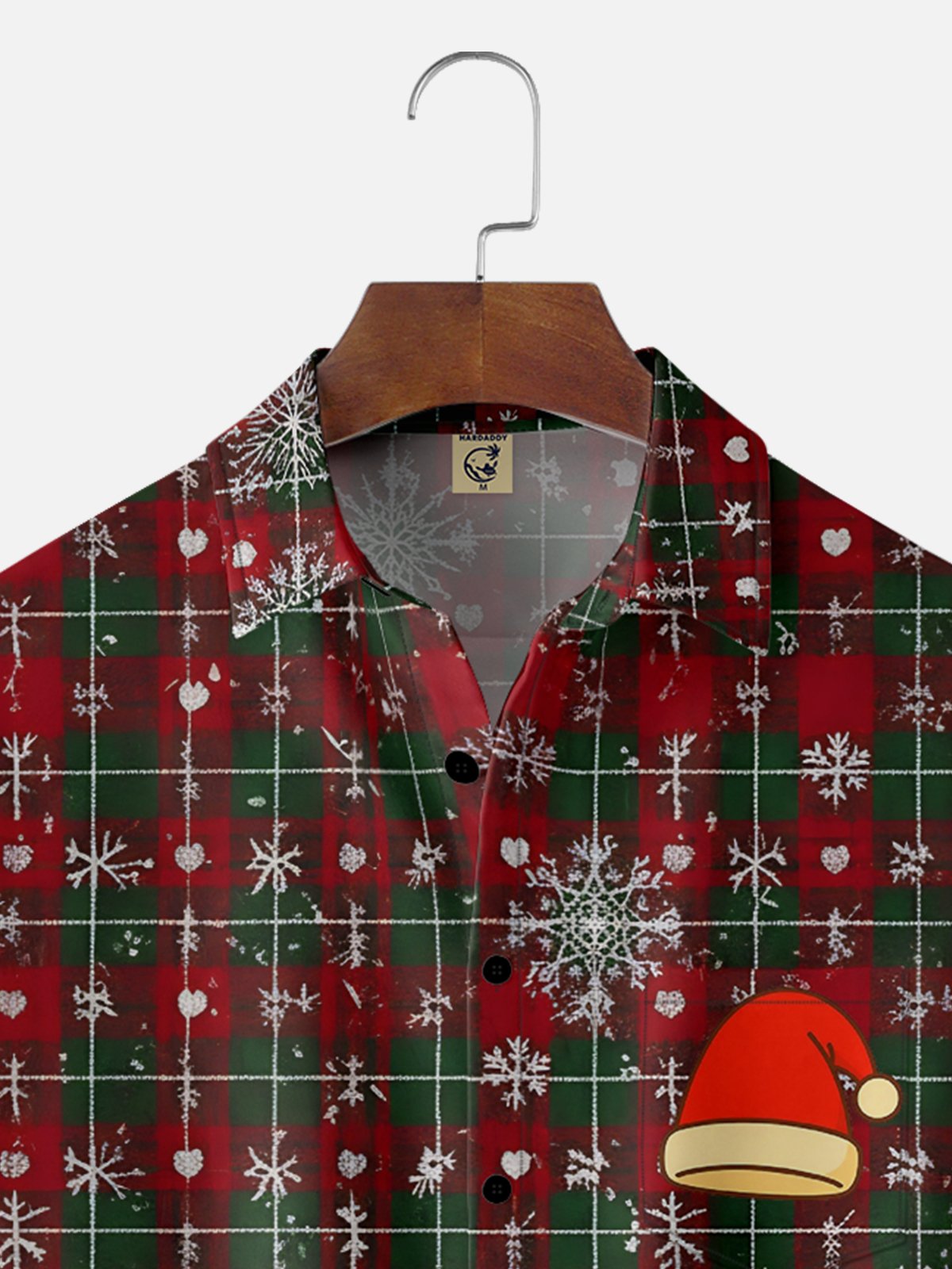 Moisture-wicking Christmas Santa Claus Hat Plaid Chest Pocket Casual Shirt