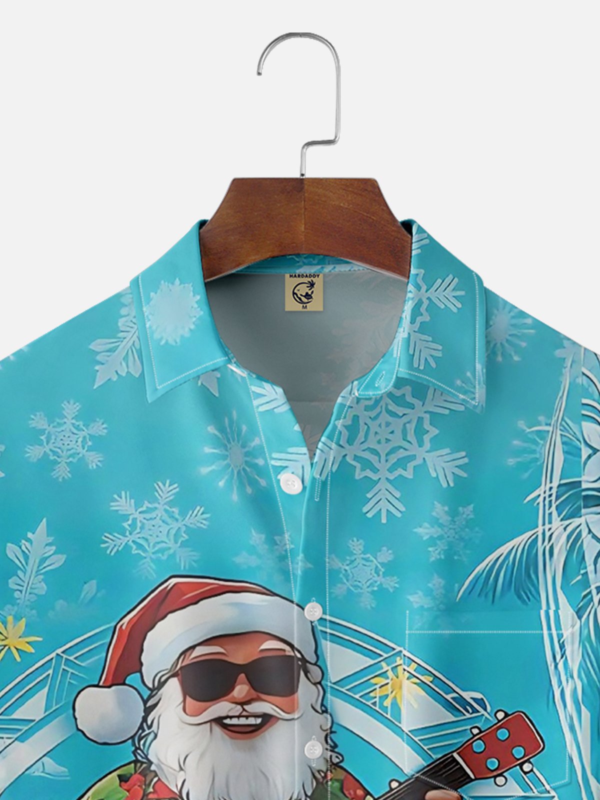Moisture Wicking Merry Christmas Santa Claus Ukulele Turtle Chest Pocket Hawaiian Shirt