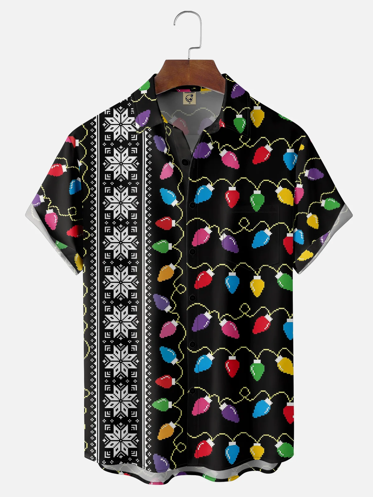 Moisture Wicking Artistic Christmas Merry Christmas Lights Chest Pocket Hawaiian Shirt
