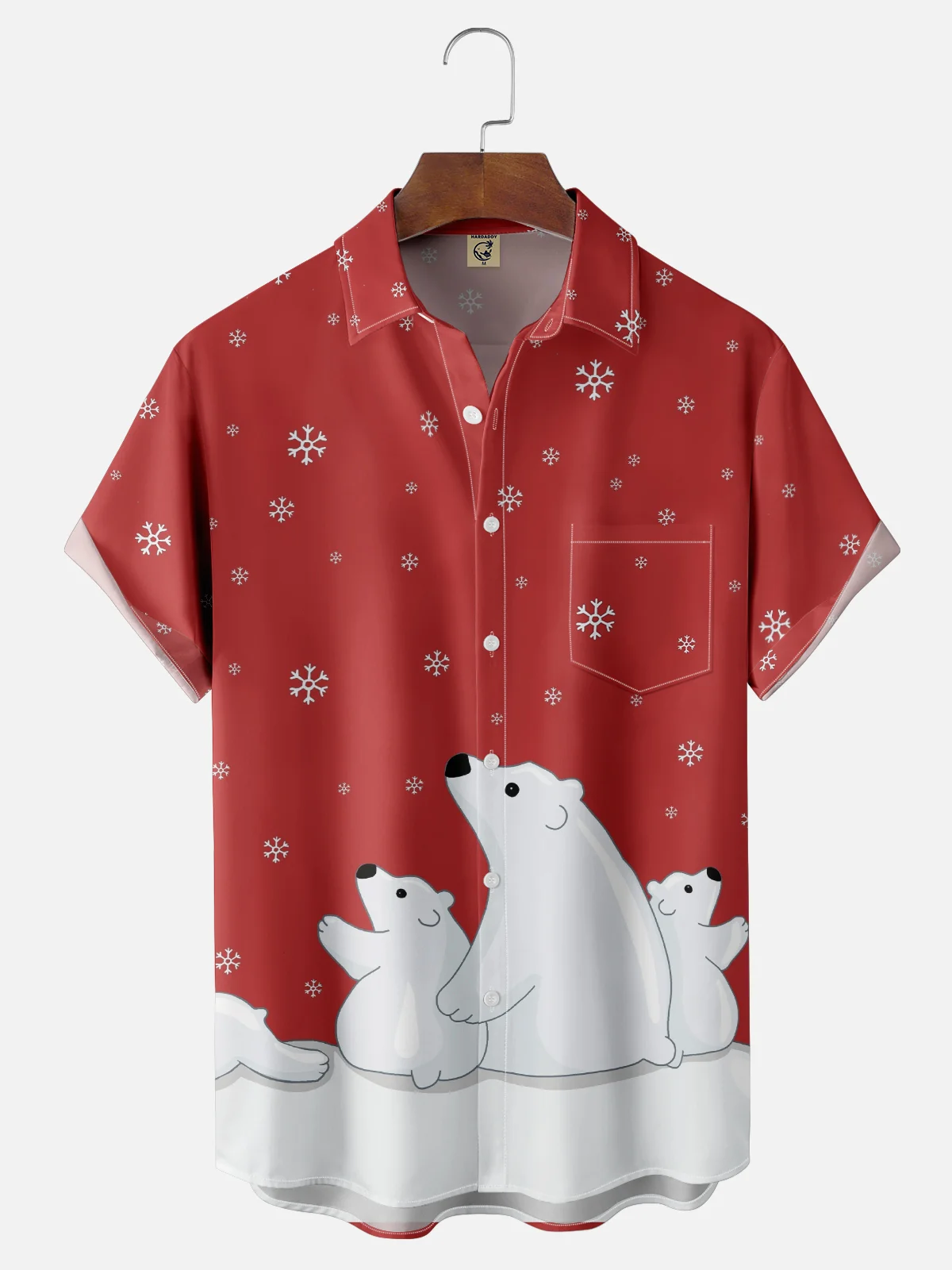 Hardaddy X Valentina Bjekovic Moisture-wicking Christmas Polar Bear Chest Pocket Casual Shirt