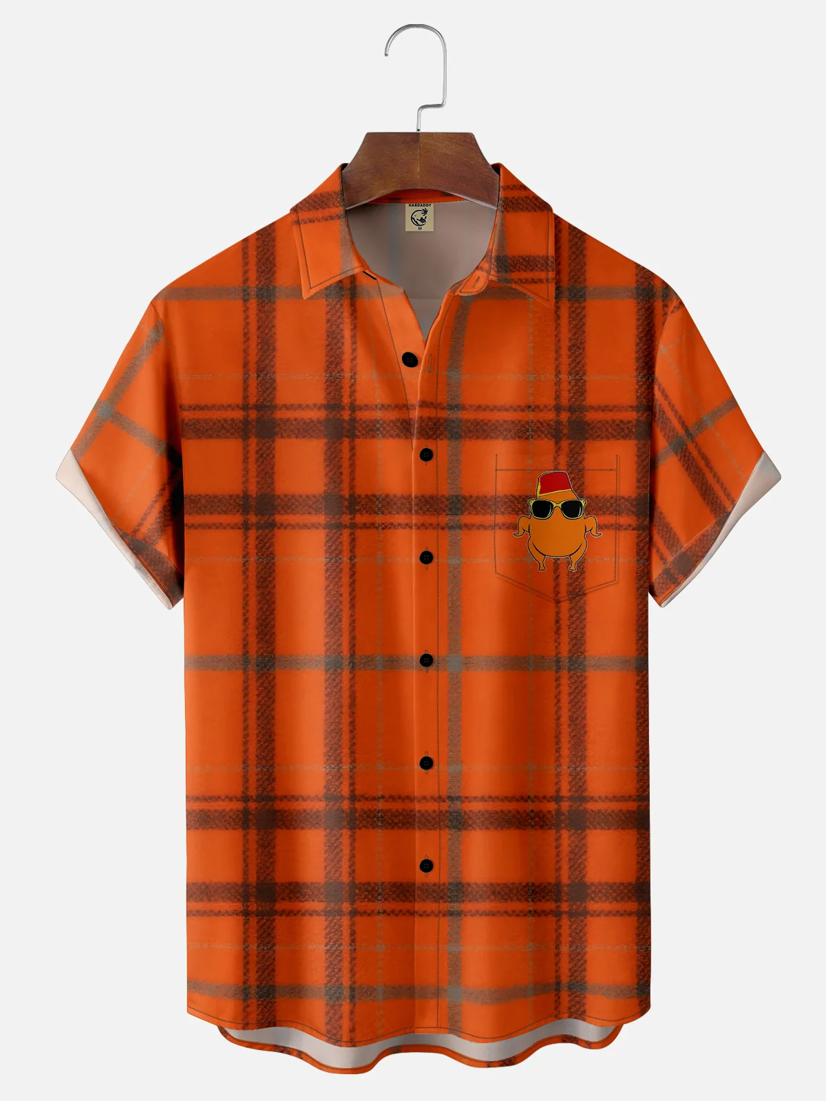 Moisture-wicking Thanksgiving Plaid Turkey Chest Pocket Casual Shirt