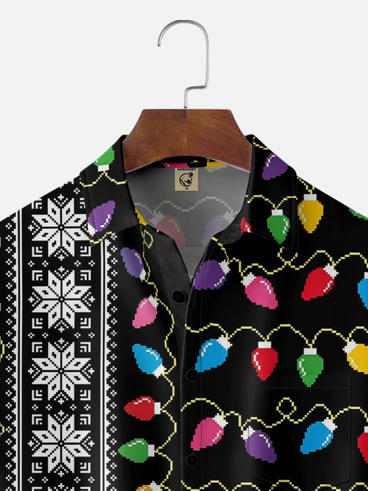 Moisture Wicking Artistic Christmas Merry Christmas Lights Chest Pocket Hawaiian Shirt