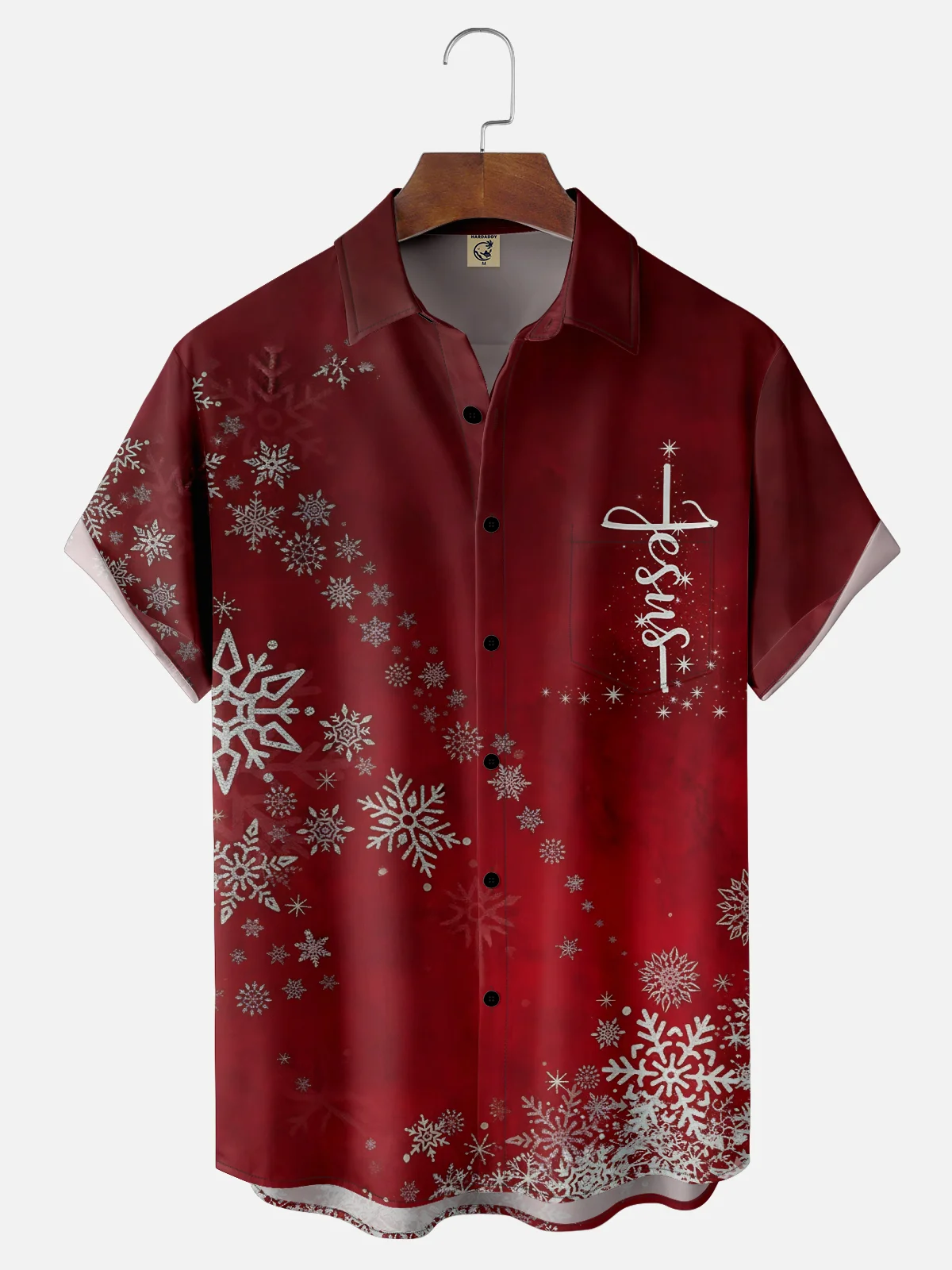 Moisture-wicking Christmas Snowflake Jesus Faith Cross Chest Pocket Casual Shirt