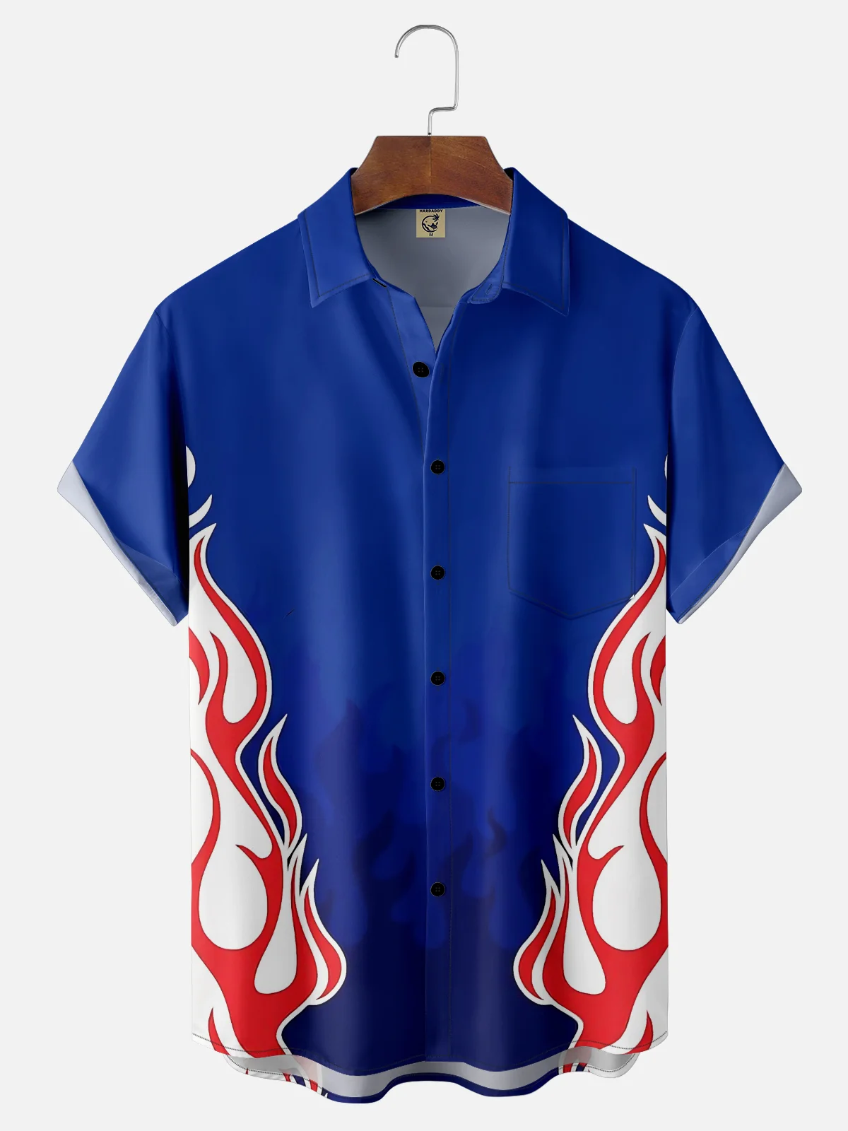 Moisture Wicking Vintage Car Painting Flame Line Chest Pocket Hawaiian Shirt