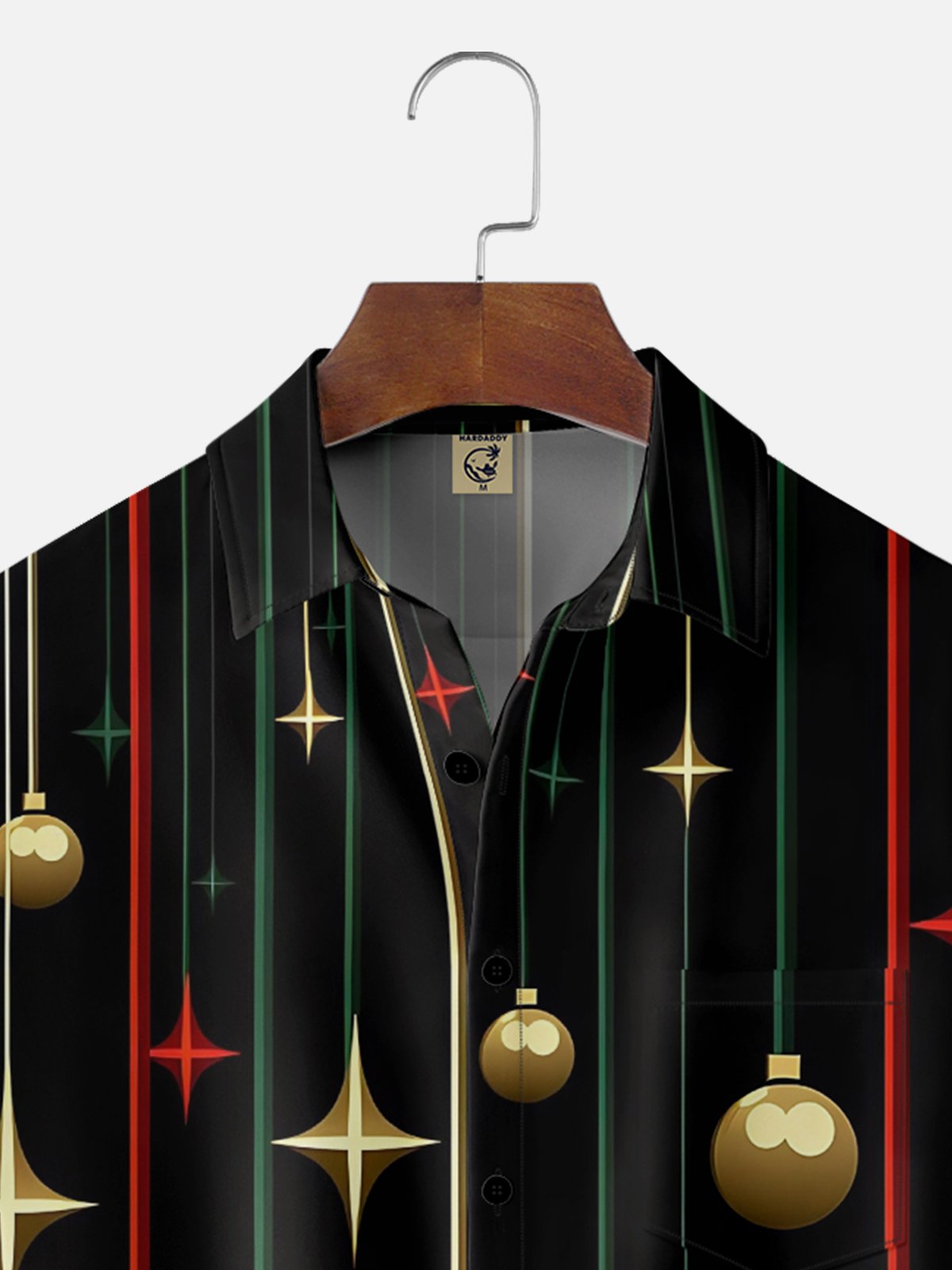 Moisture Wicking Artistic Christmas Merry Christmas Striped Christmas Lights Chest Pocket Hawaiian Shirt