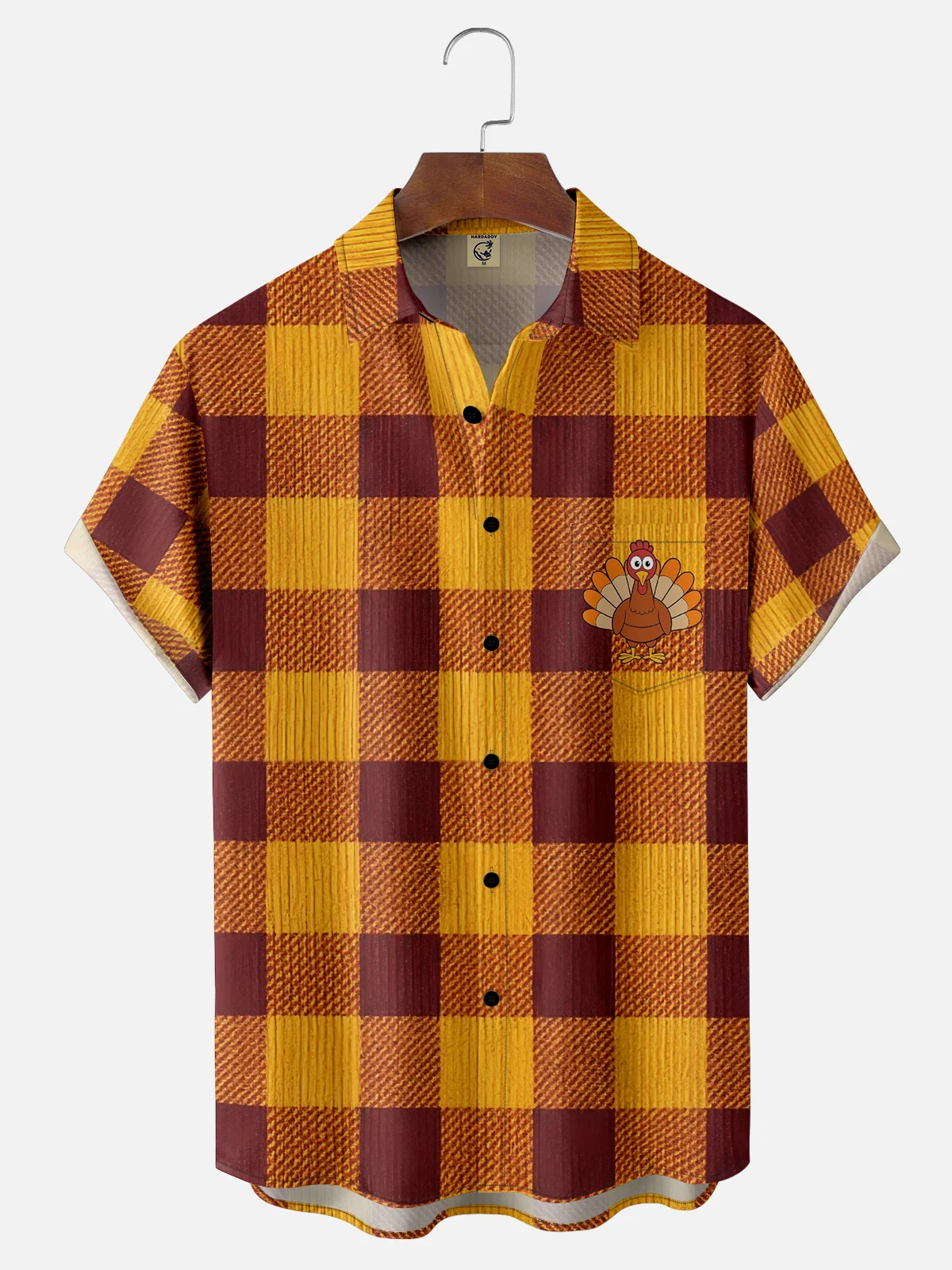 Moisture-wicking Thanksgiving Turkey Plaid Chest Pocket Casual Shirt