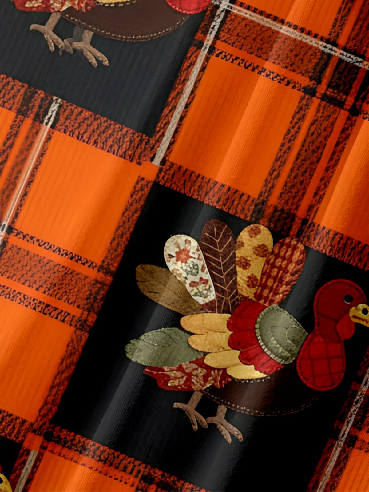 Moisture-wicking Thanksgiving Turkey Plaid Chest Pocket Holiday Shirt