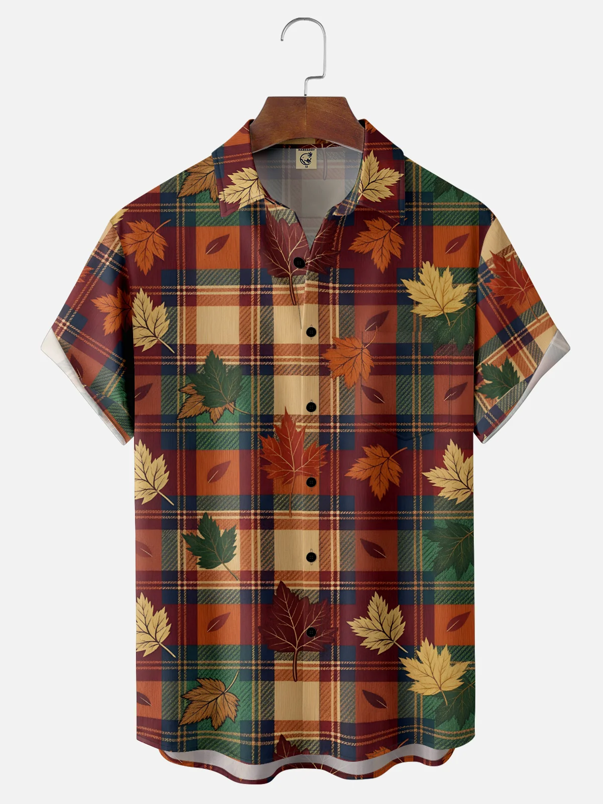Moisture-wicking Thanksgiving Plaid Maple Chest Pocket Casual Shirt