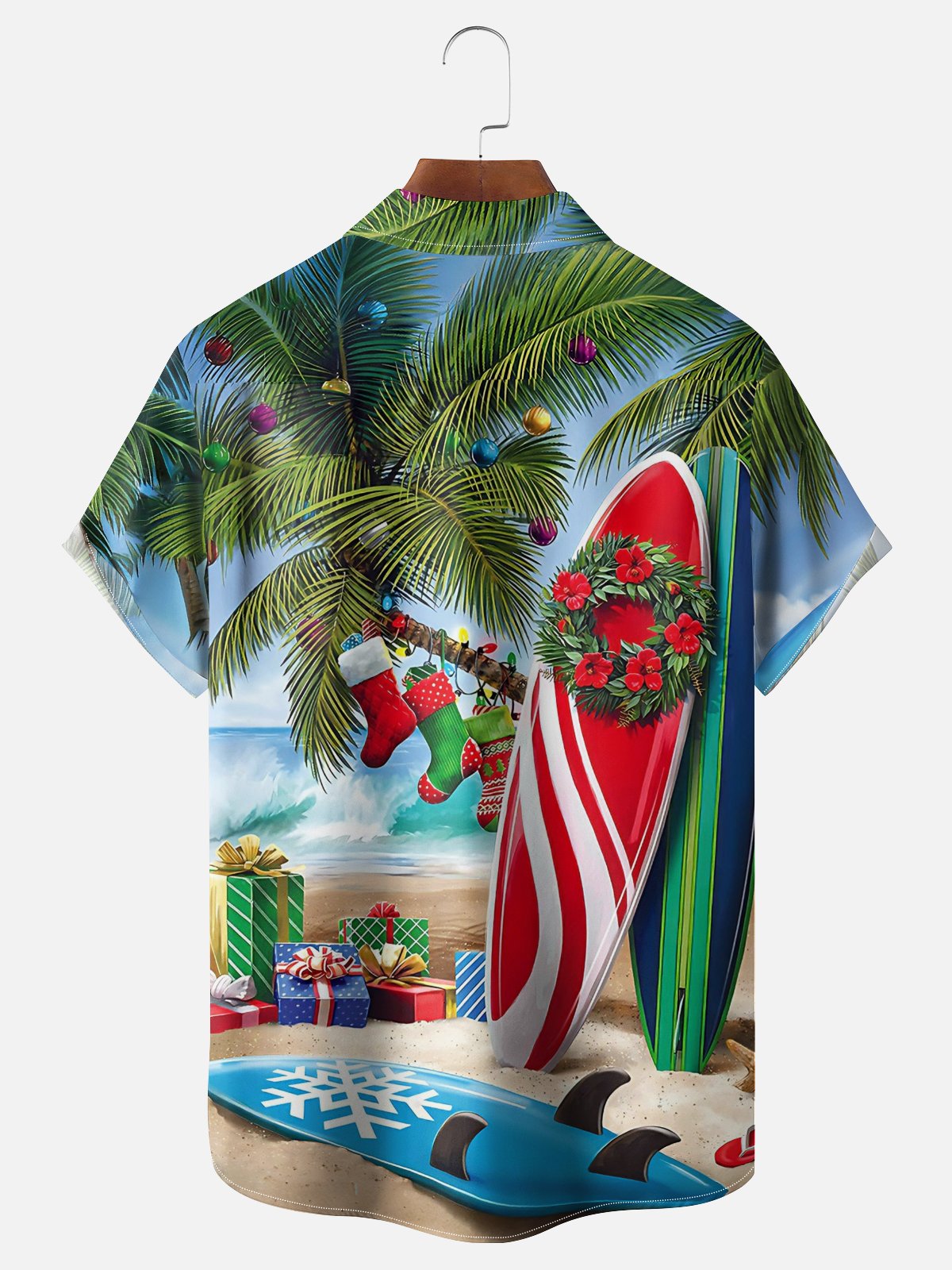 Moisture Wicking Christmas Merry Christmas Beach Vacation Coconut Tree Surfboard Chest Bag Hawaiian Shirt