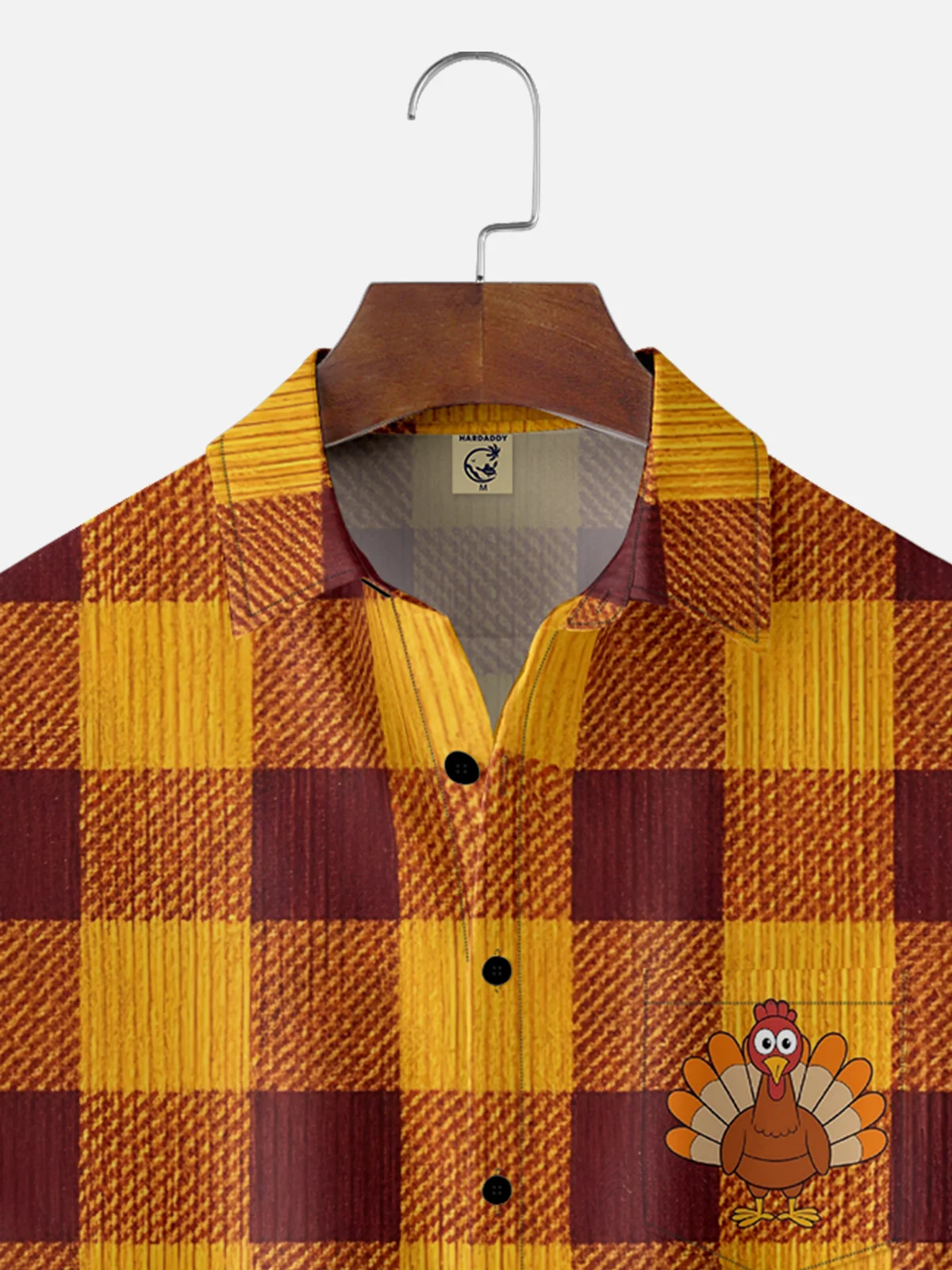 Moisture-wicking Thanksgiving Turkey Plaid Chest Pocket Casual Shirt