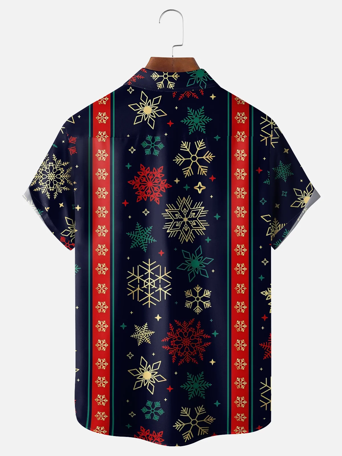 Moisture Wicking Christmas Striped Snowflake Chest Pocket Bowling Shirt