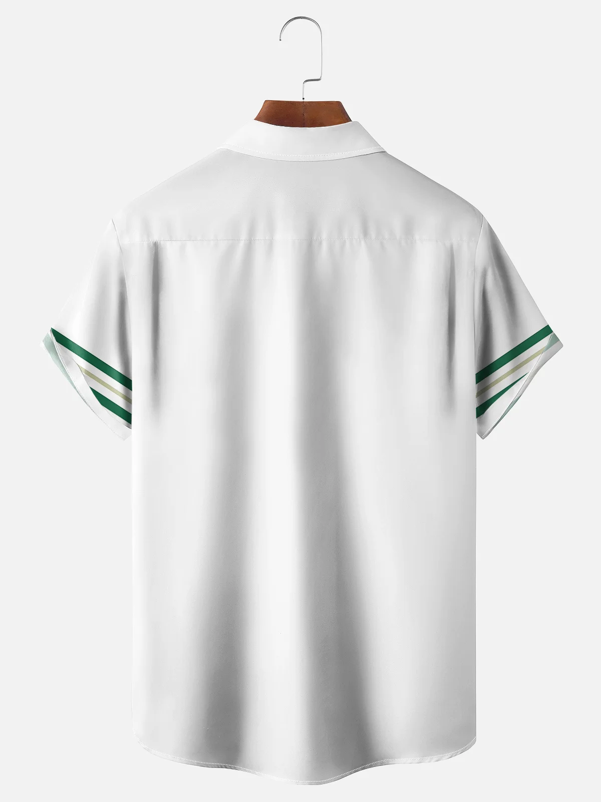 Moisture Wicking Striped Coconut Tree Chest Pocket Bowling Shirt