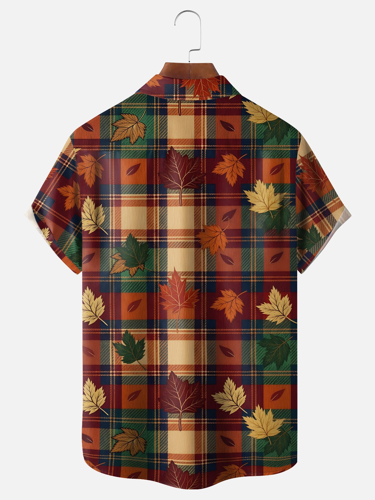 Moisture-wicking Thanksgiving Plaid Maple Chest Pocket Casual Shirt