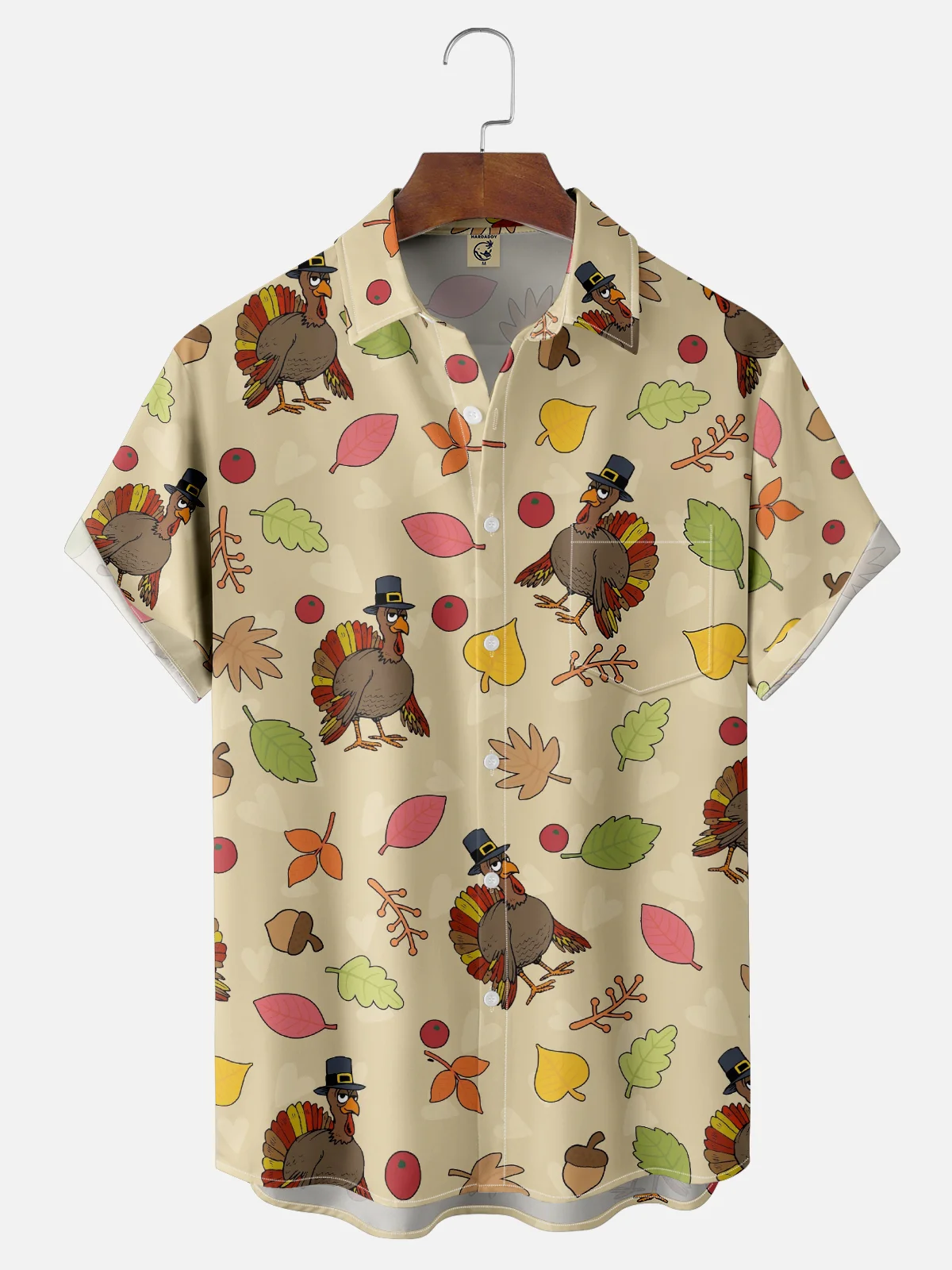Hardaddy X Valentina Bjekovic Moisture-wicking Thanksgiving Turkey Chest Pocket Casual Shirt