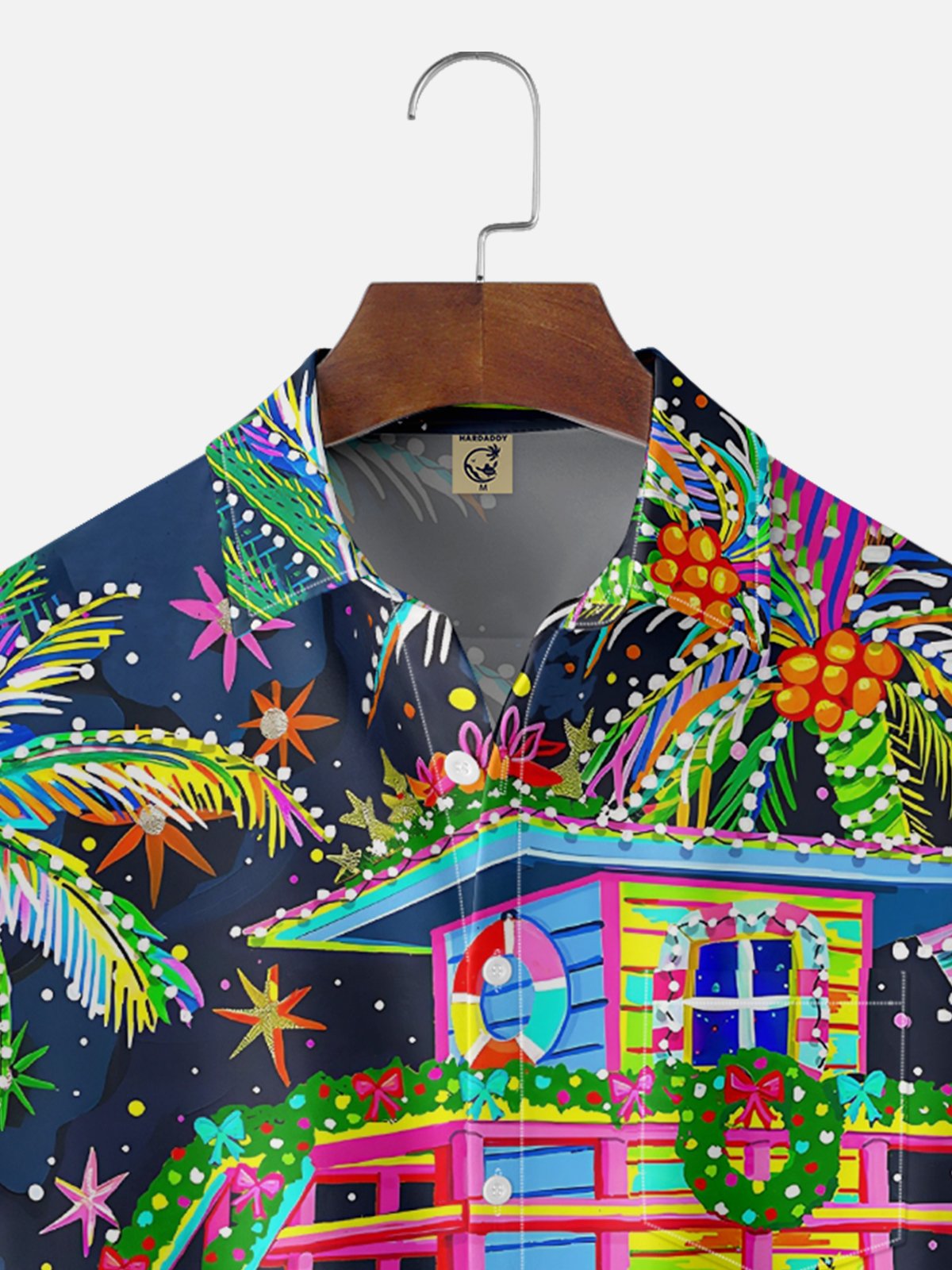 Moisture Wicking Artistic Christmas Merry Christmas Coconut Tree Christmas Tree Chest Pocket Hawaiian Shirt