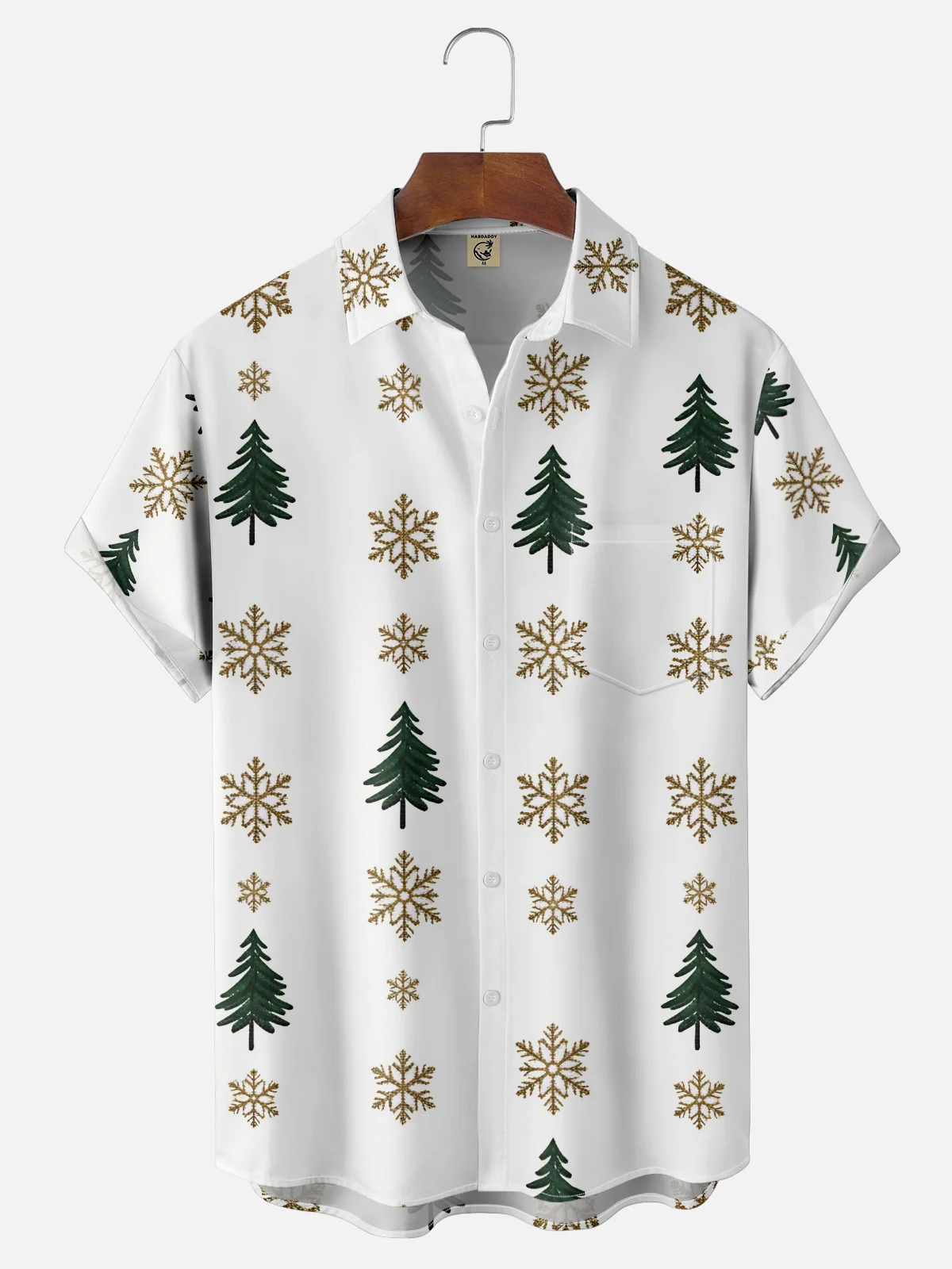 Moisture-wicking Christmas Tree Snowflake Chest Pocket Casual Shirt