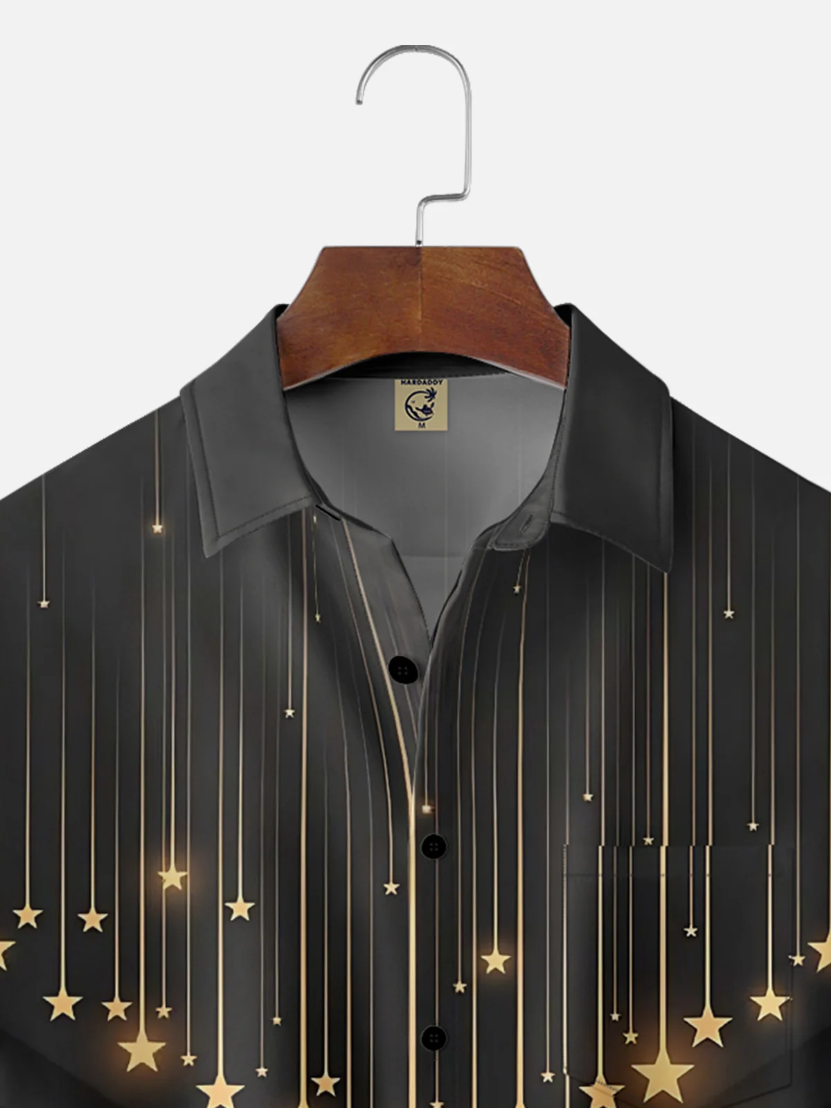 Moisture Wicking Happy New Year Star Chest Pocket Hawaiian Shirt