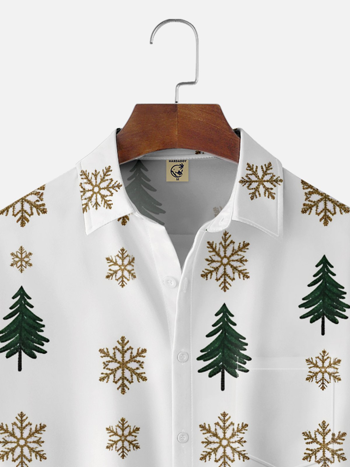 Moisture-wicking Christmas Tree Snowflake Chest Pocket Casual Shirt
