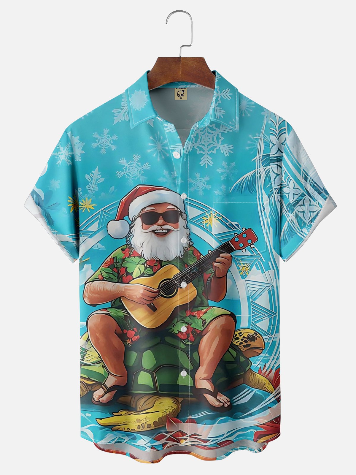 Moisture Wicking Merry Christmas Santa Claus Ukulele Turtle Chest Pocket Hawaiian Shirt