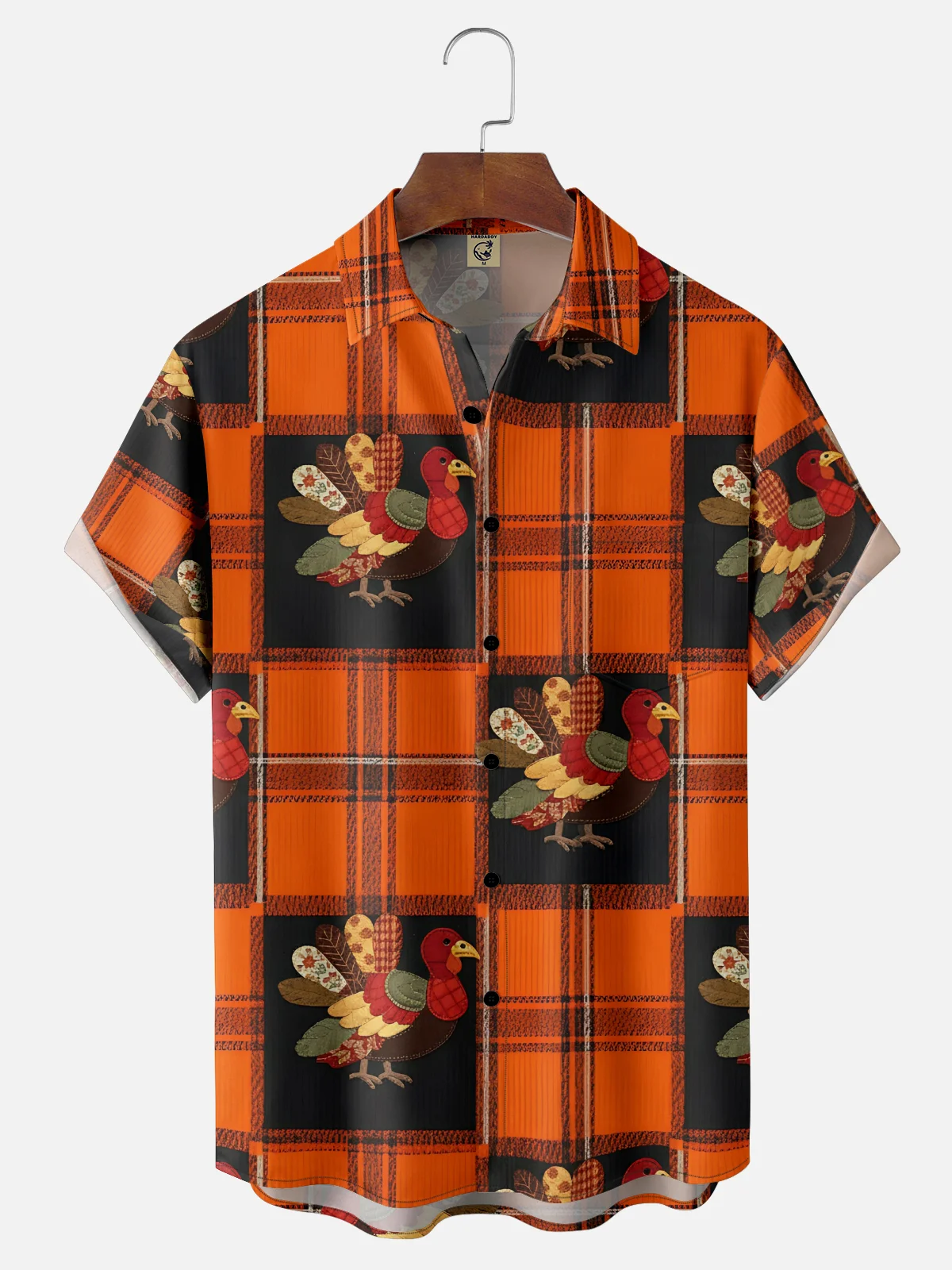 Moisture-wicking Thanksgiving Turkey Plaid Chest Pocket Holiday Shirt