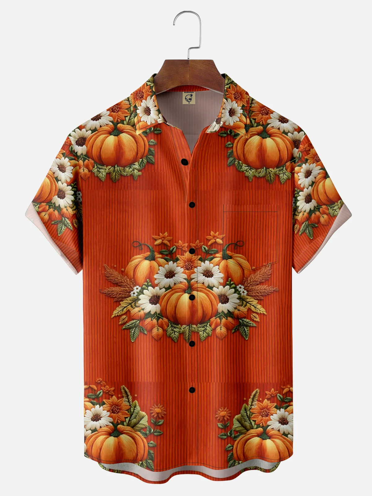 Moisture-wicking Thanksgiving Pumpkin Chest Pocket Holiday Shirt