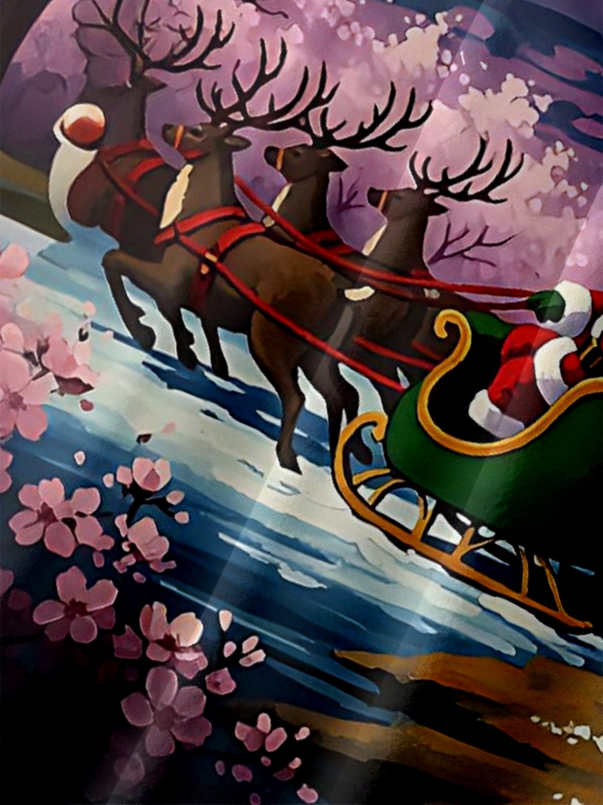 Moisture Wicking Cherry Blossoms at the Foot of Mount Fuji Merry Christmas Santa Claus Snowman Chest Pocket Hawaiian Shirt