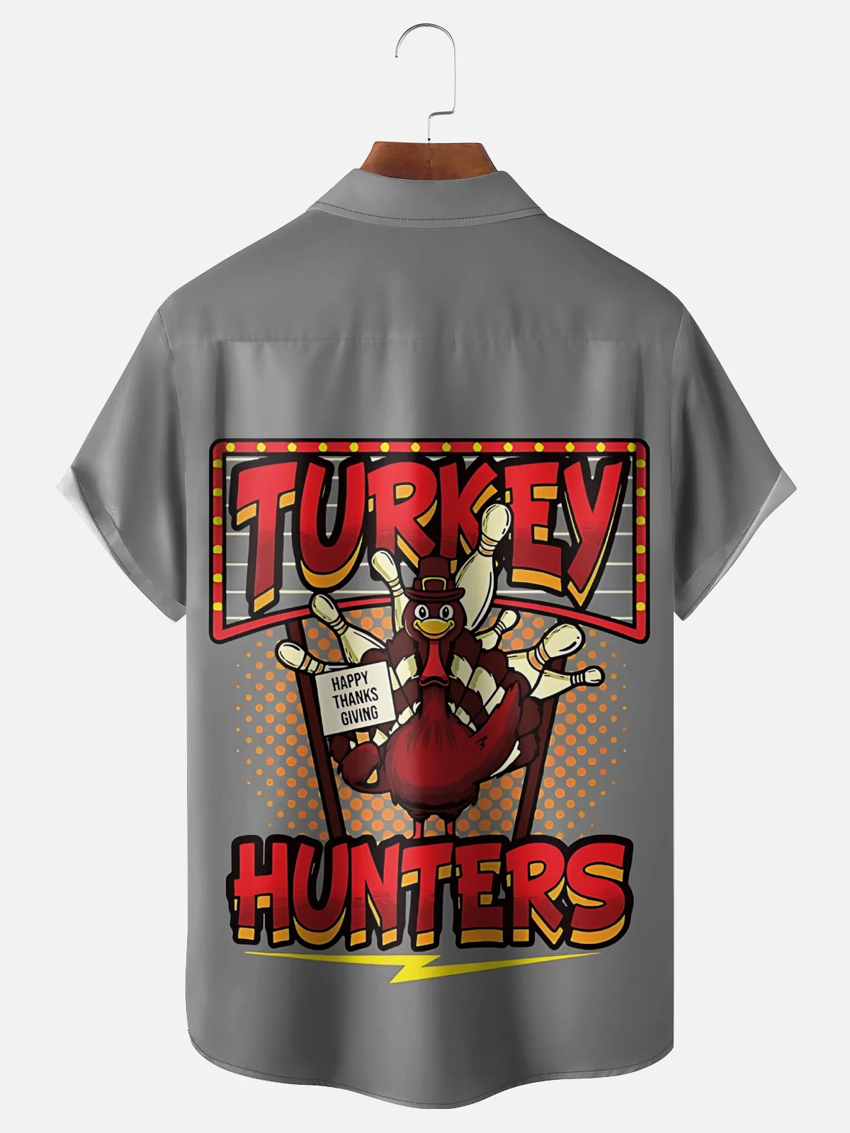 Moisture-Wicking Thanksgiving Turkey Bowling Ball Polka Dot Chest Pocket Hawaiian Shirt