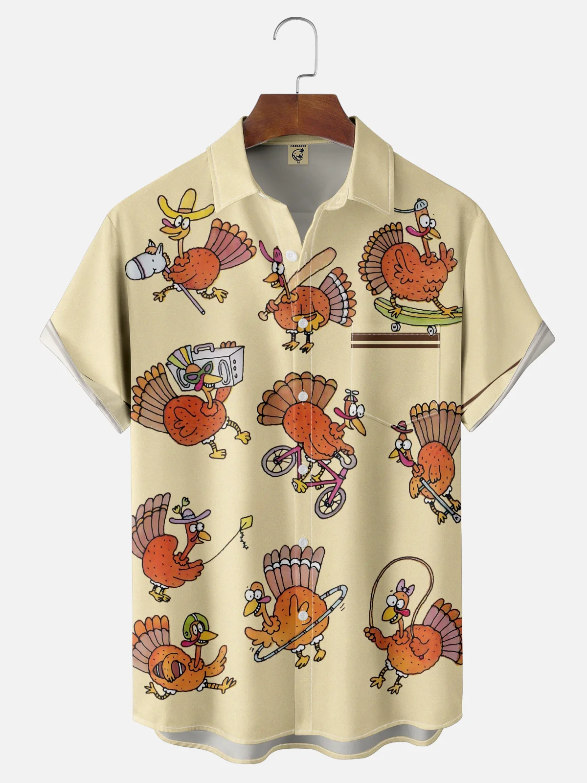 Moisture-wicking Thanksgiving Turkey Fun Print Chest Pocket Casual Shirt