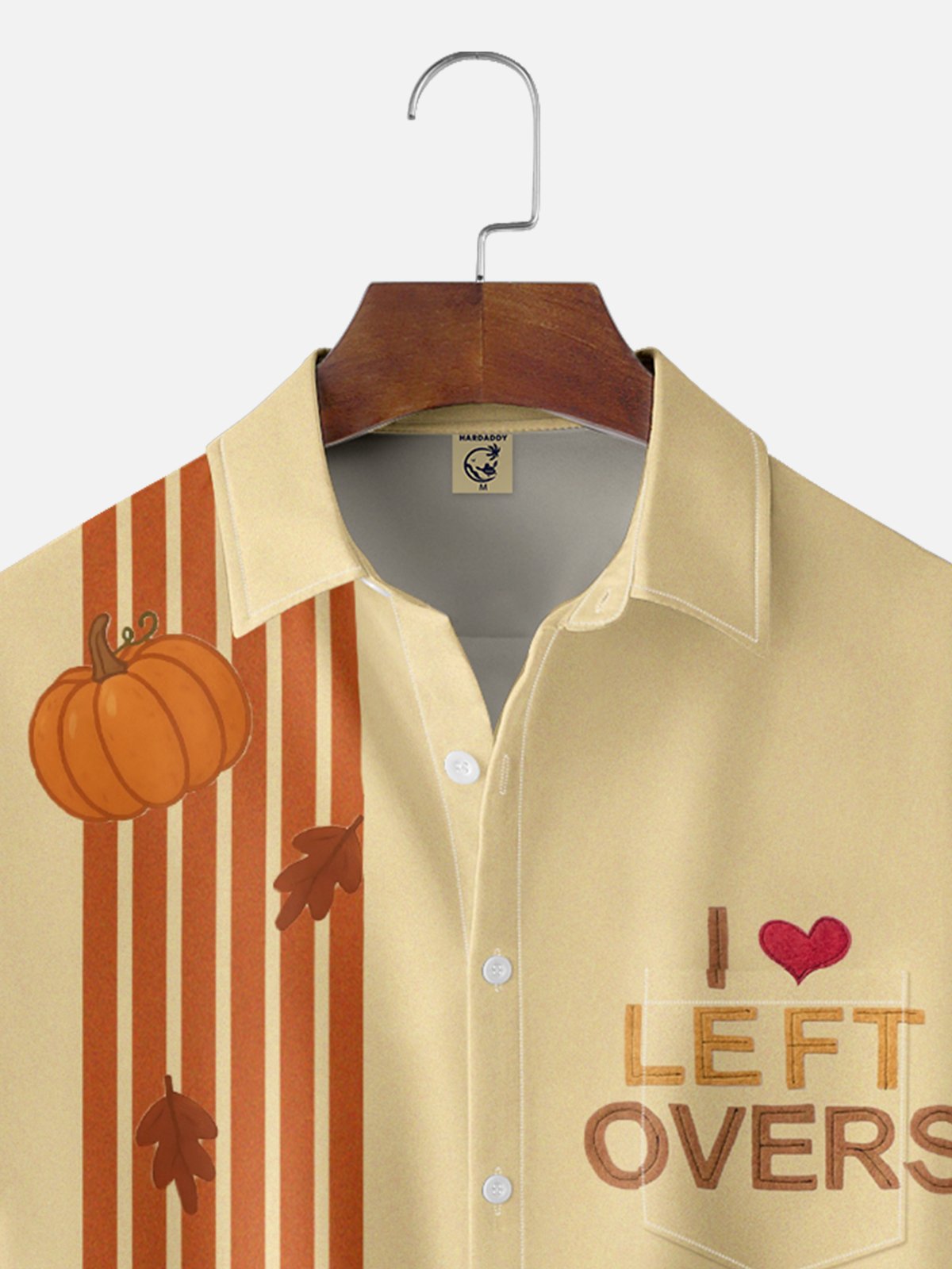 Moisture-wicking Thanksgiving turkey "I Love Leftovers" Chest Pocket Bowling Shirt