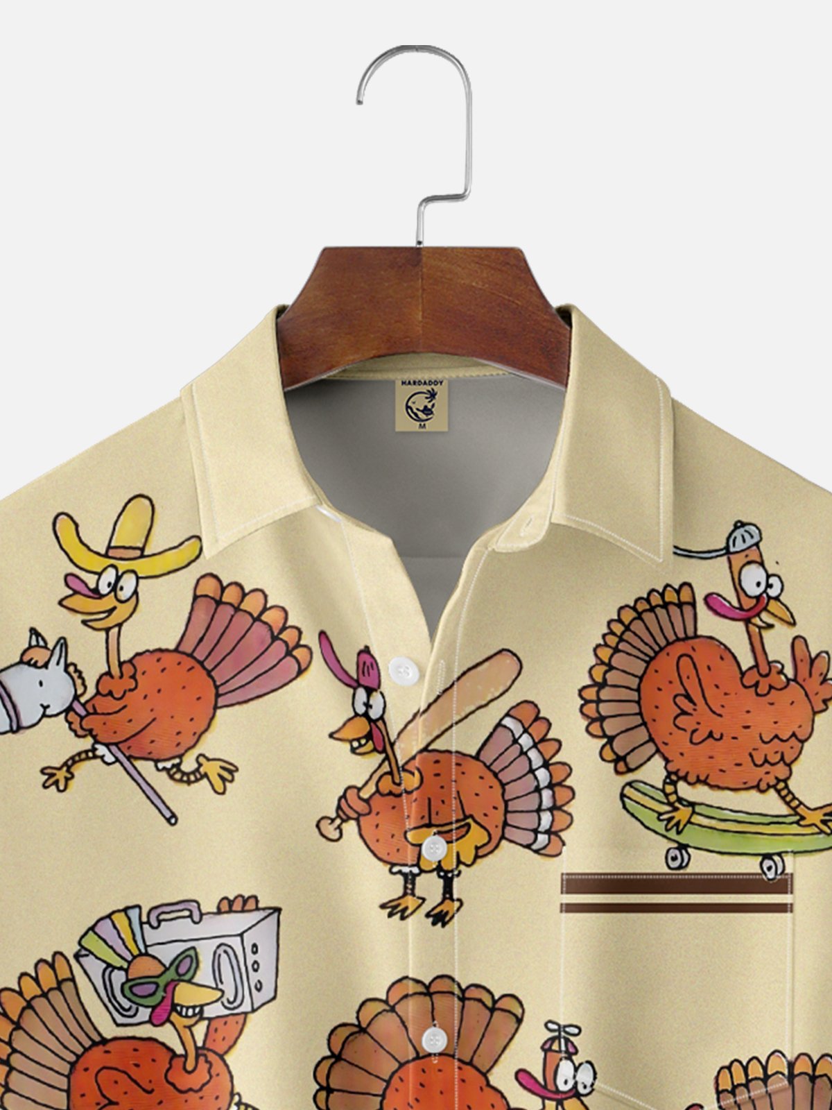 Moisture-wicking Thanksgiving Turkey Fun Print Chest Pocket Casual Shirt