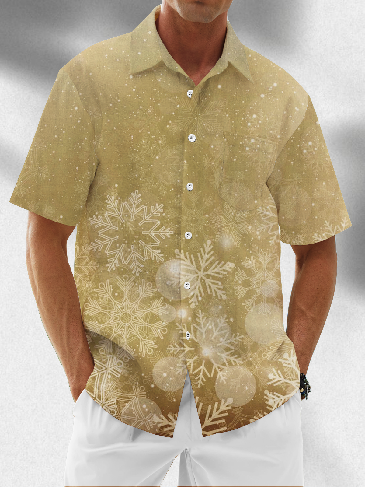 Moisture Wicking Christmas Snowflake Chest Pocket Hawaiian Shirt