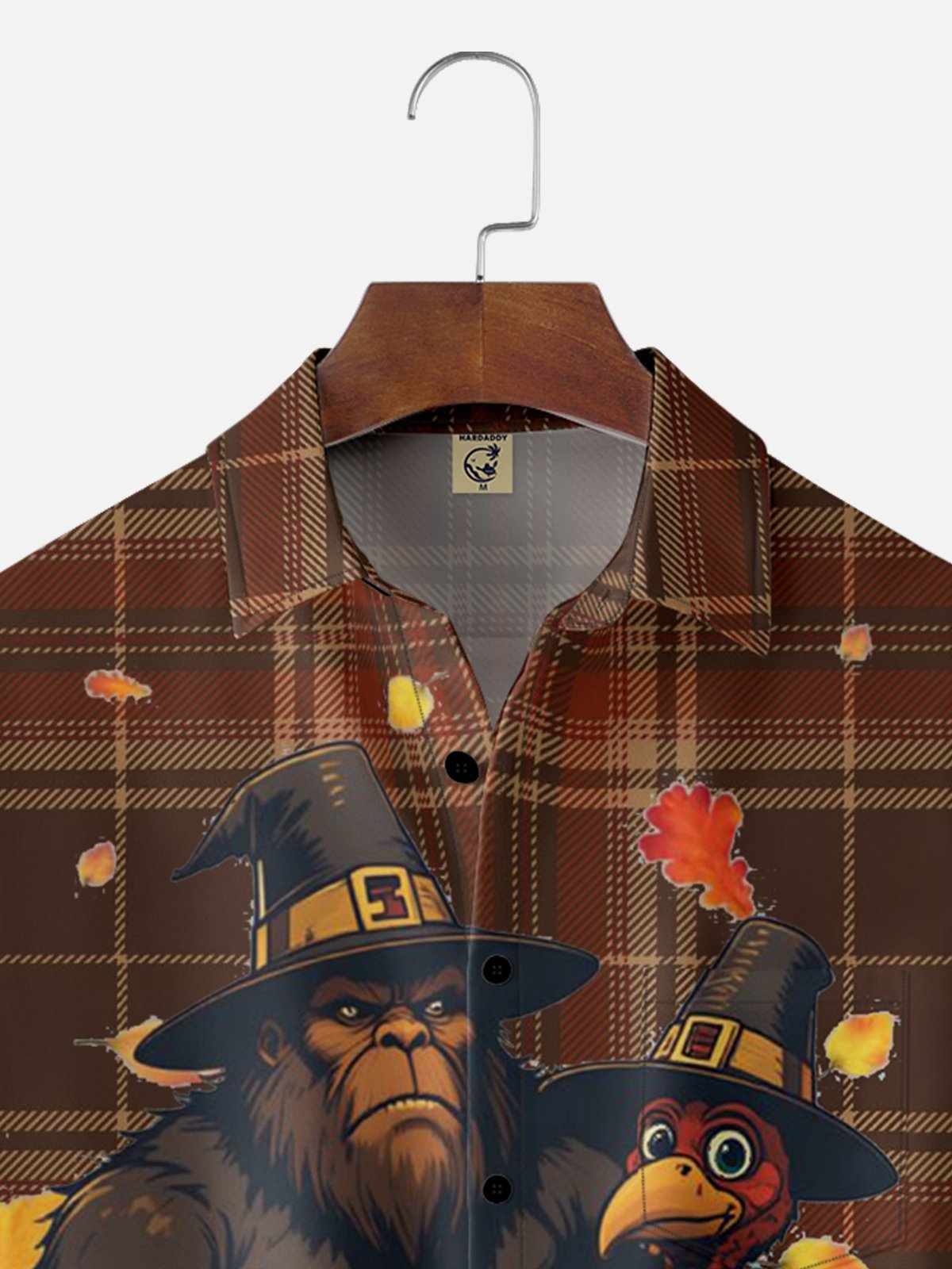 Moisture-wicking Thanksgiving Turkey Bigfoot Plaid Chest Pocket Casual Shirt
