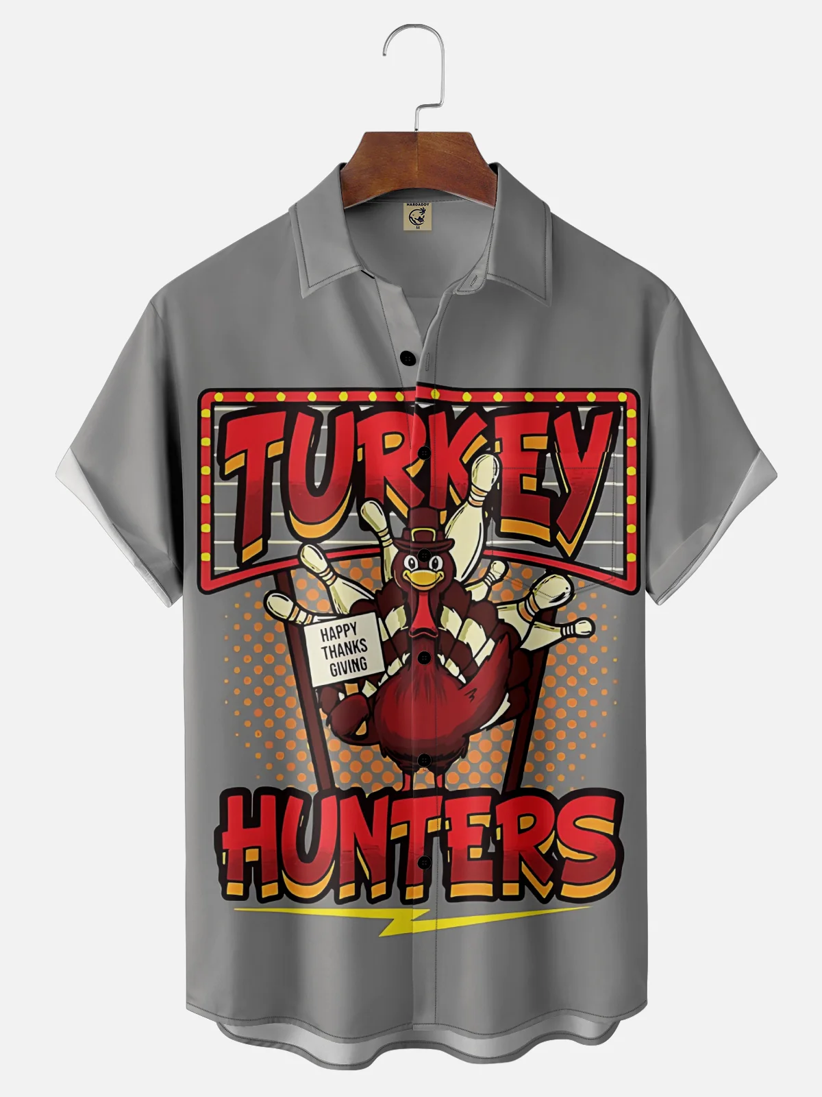 Moisture-Wicking Thanksgiving Turkey Bowling Ball Polka Dot Chest Pocket Hawaiian Shirt