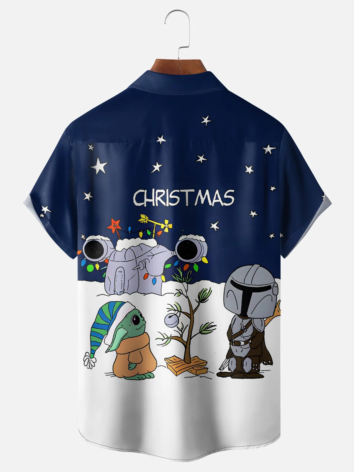 Tall Size Moisture-wicking Christmas Tree Cartoon Chest Pocket Casual Shirt