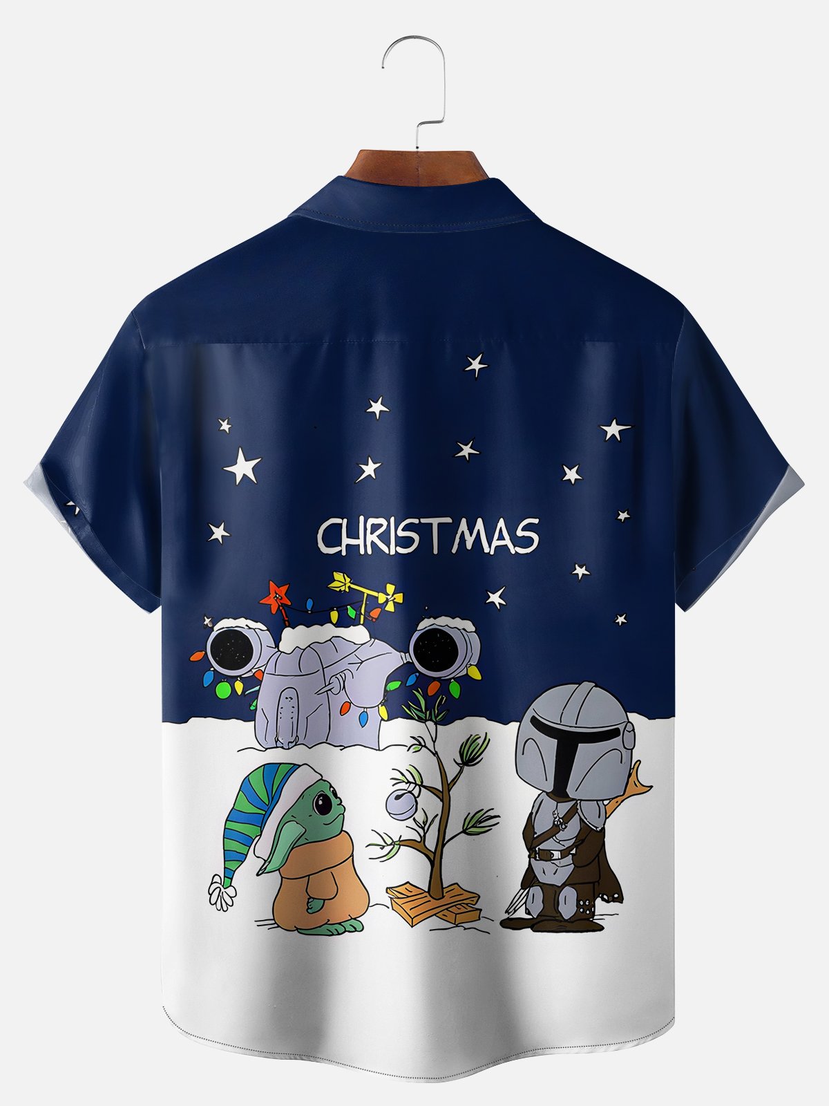 Big Size Moisture-wicking Christmas Tree Cartoon Chest Pocket Casual Shirt