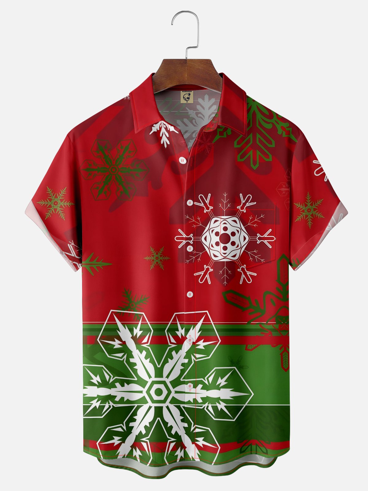 Moisture-wicking Christmas Snowflake Geometric Stripes Chest Pocket Casual Shirt