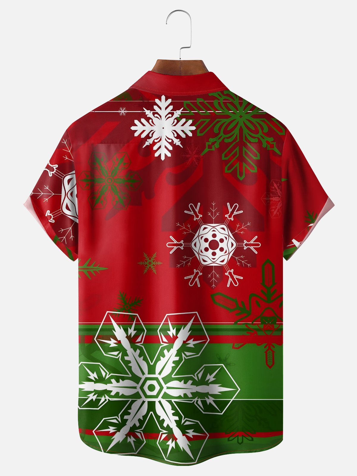 Moisture-wicking Christmas Snowflake Geometric Stripes Chest Pocket Casual Shirt
