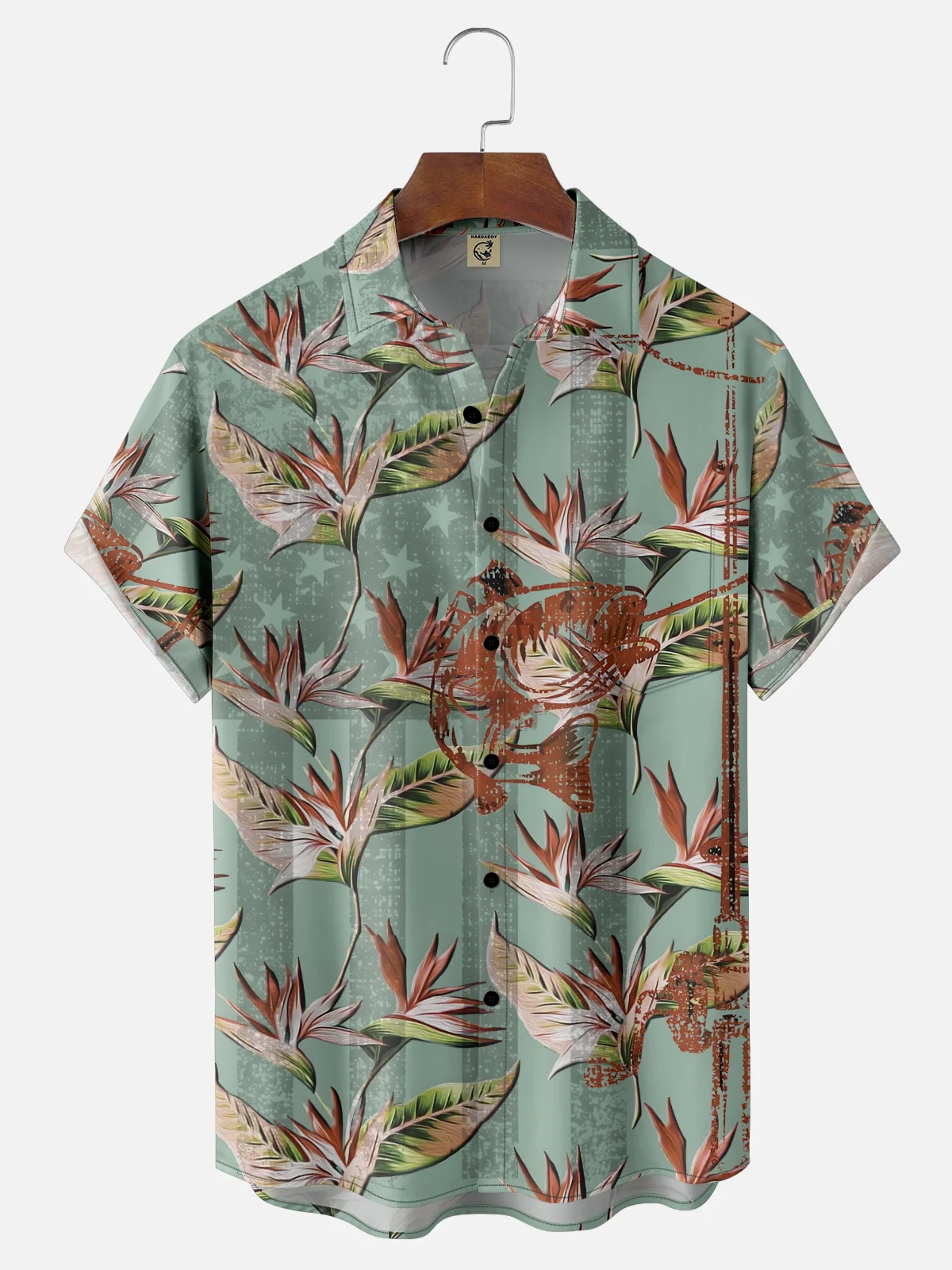 Moisture Wicking Paradise Flower Fishing American Flag Chest Pocket Hawaiian Shirt