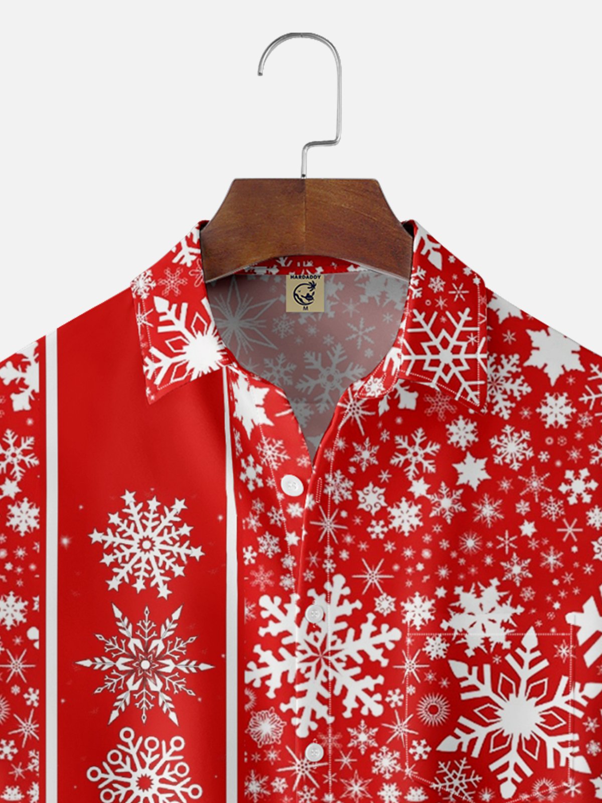 Moisture Wicking Striped Snowflake Chest Pocket Bowling Shirt